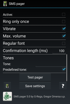 SMS pager settings